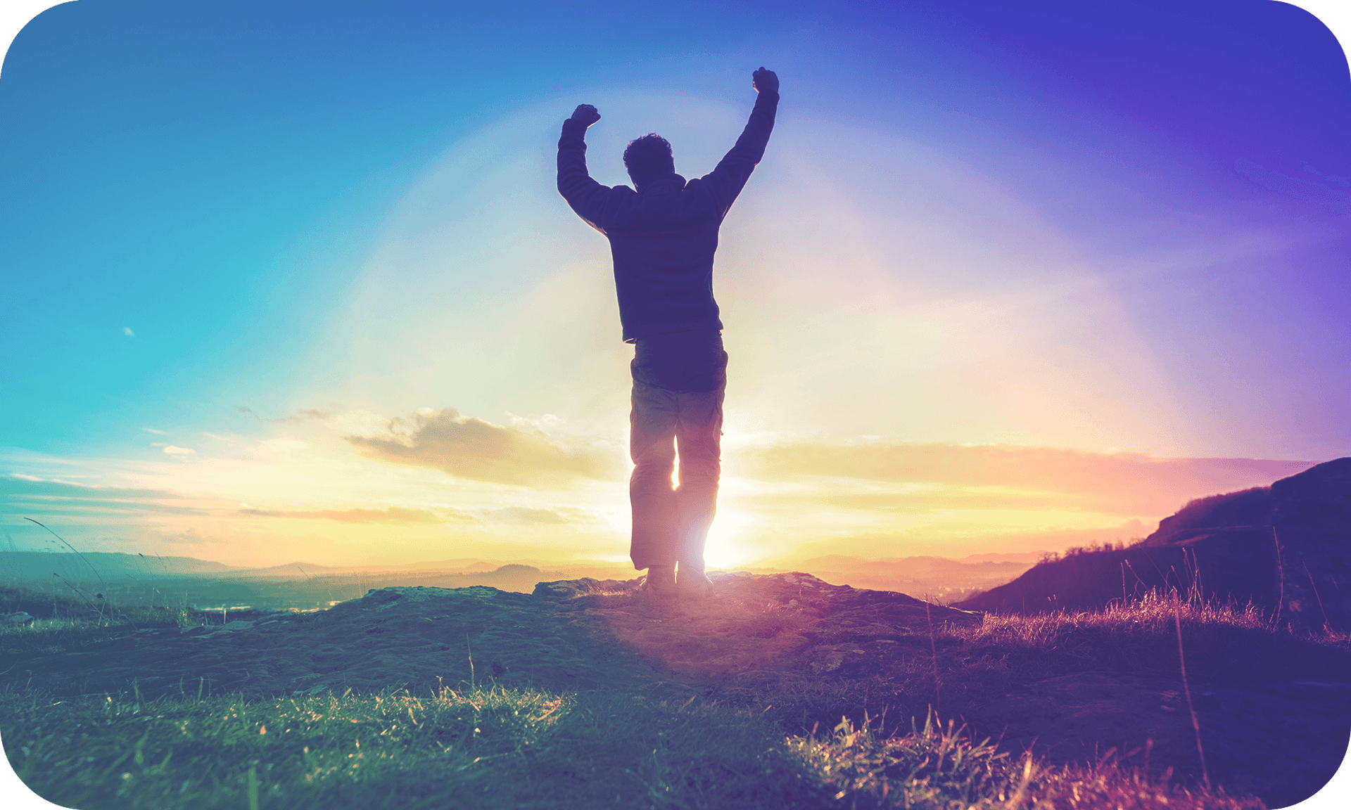 Picture of a happy man at sunset. 