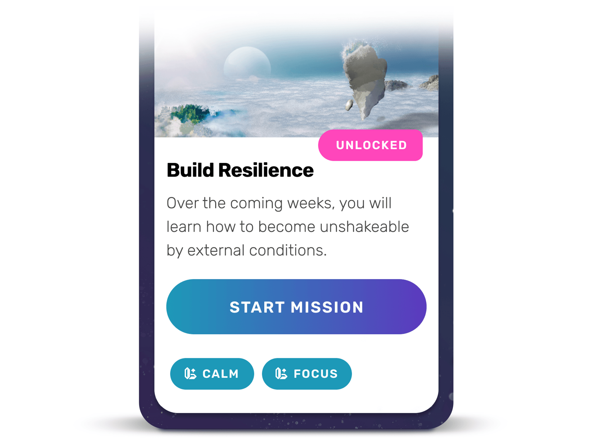 Sens.ai's app start of mission screen shot to build resilience