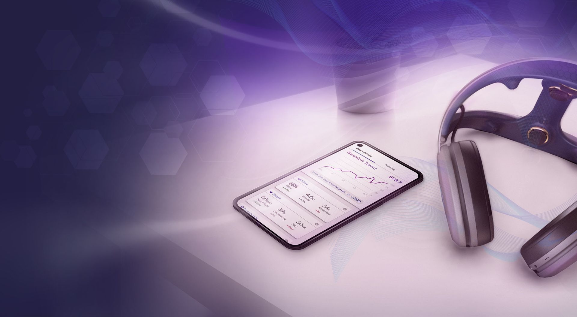 Sens.ai app and headset on table