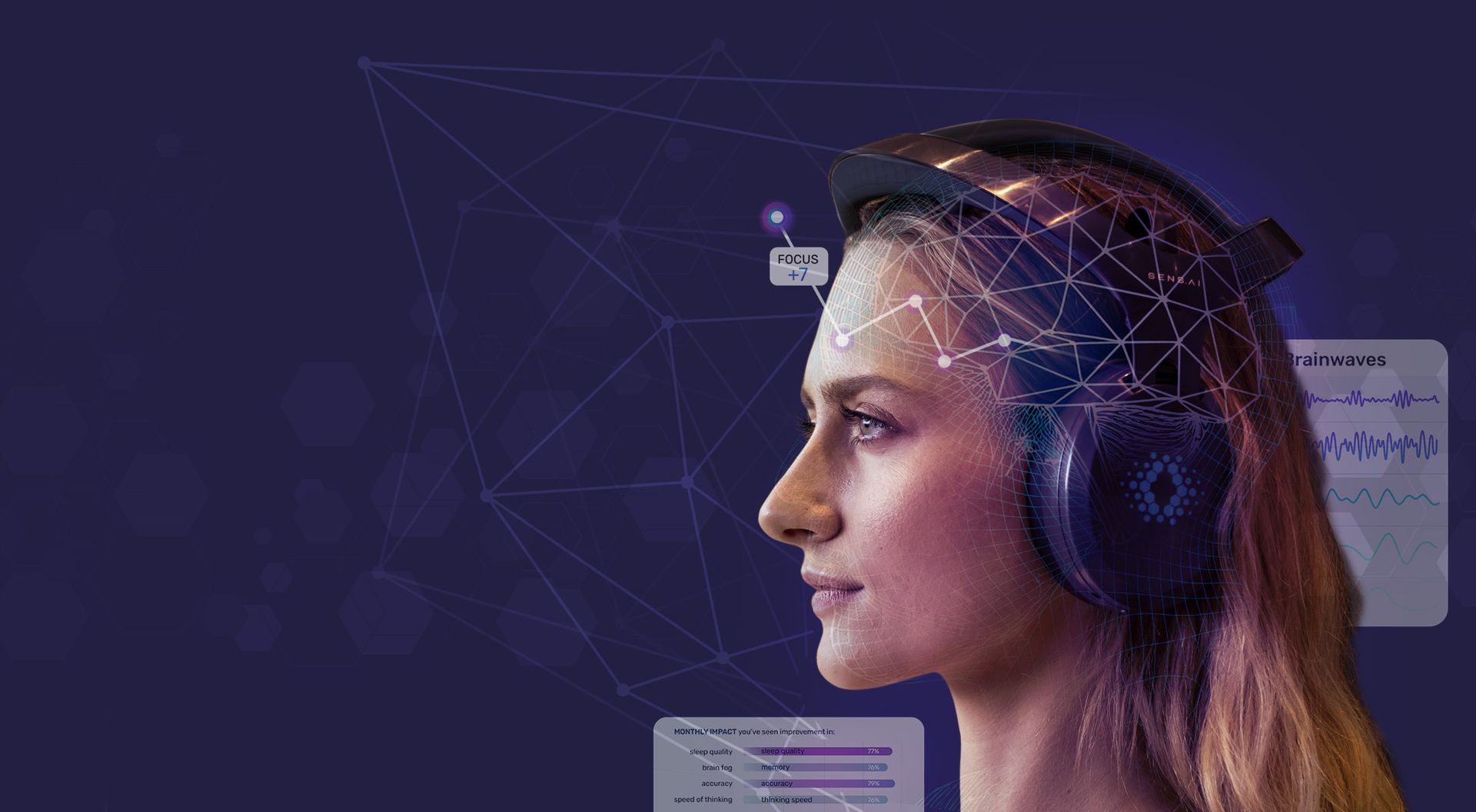 data science sens.ai headset on woman
